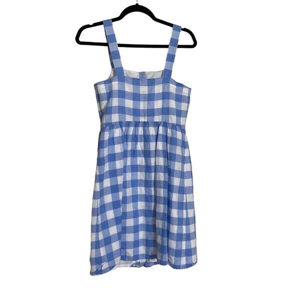 J. Crew Factory Gingham Plaid Button Front Linen Sun Dress Blue White Size XS/2 - Picture 5 of 8